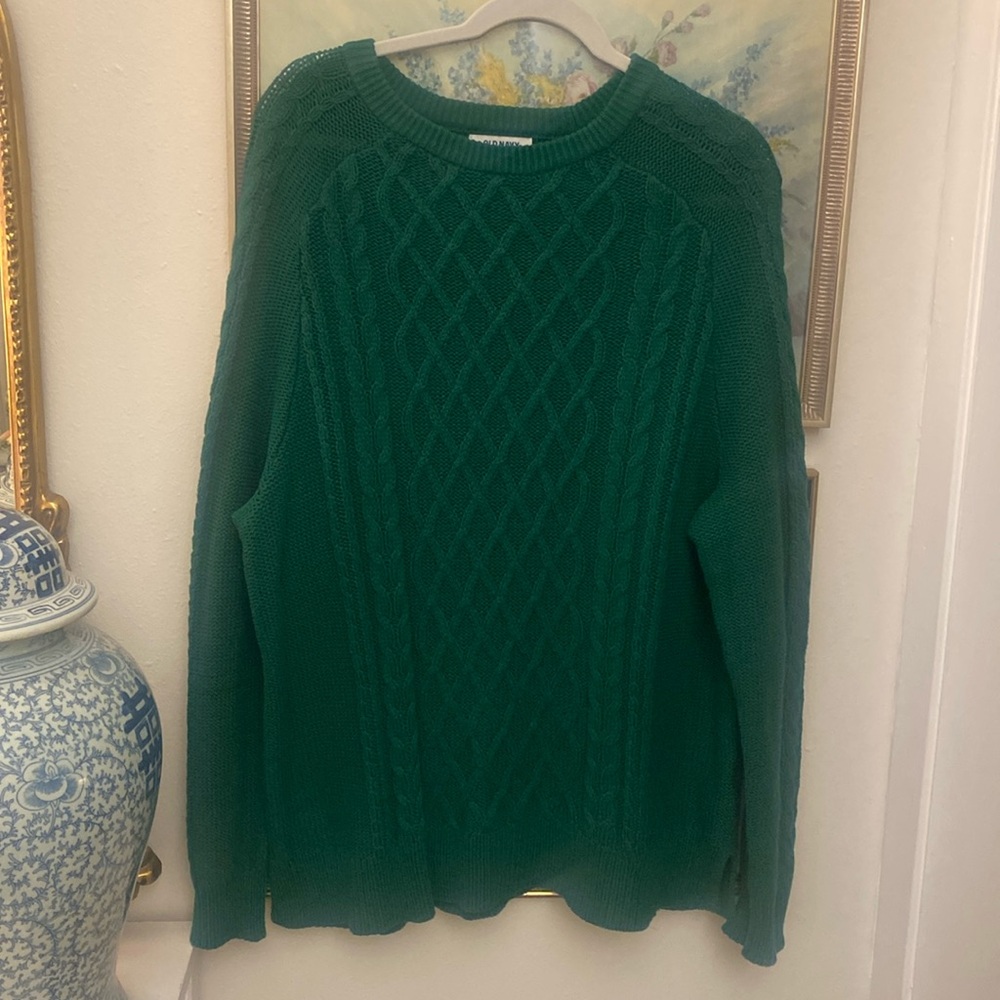 Green Cable Knit Crewneck Sweater